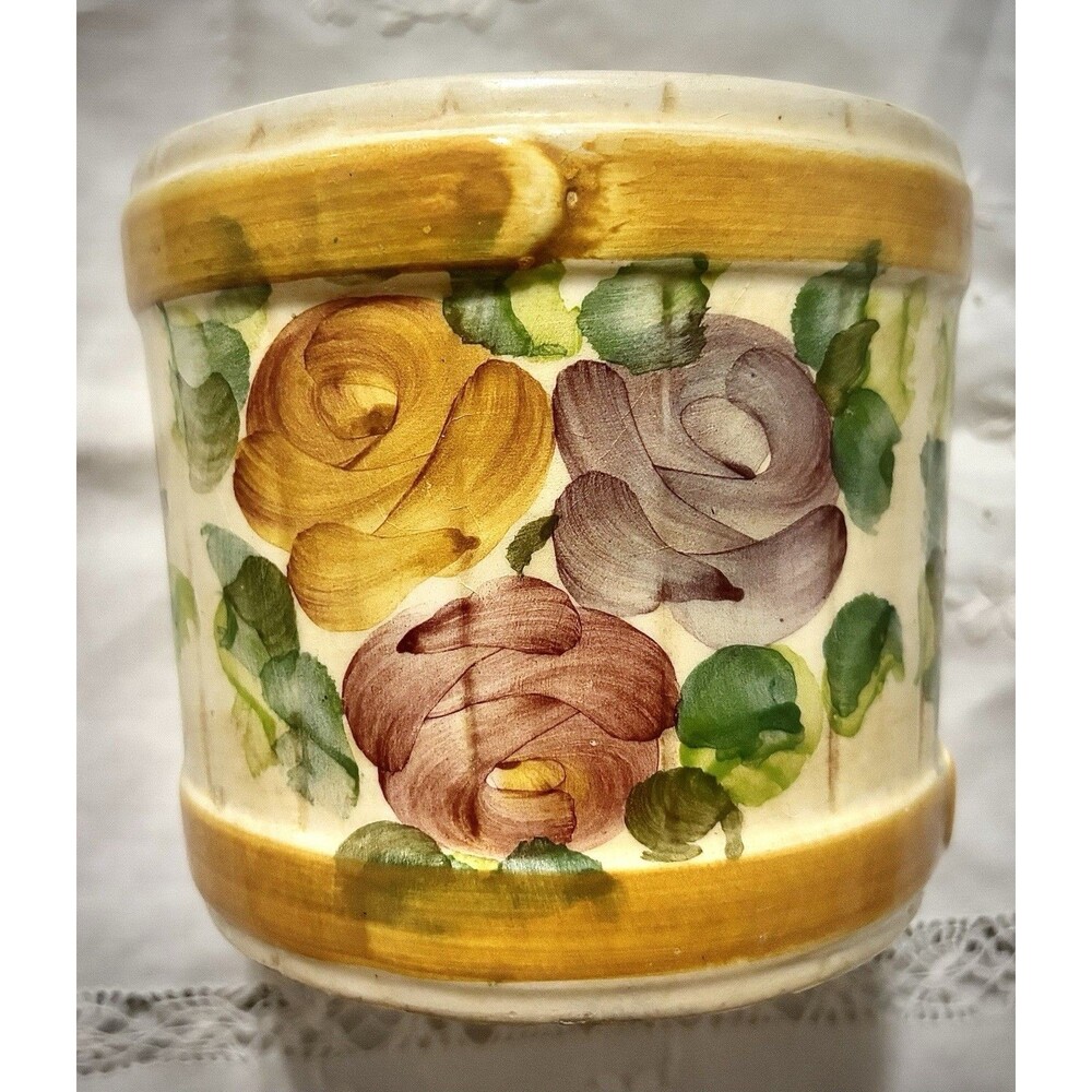 Vintage Hand Painted Ceramic Pottery Planter Floral Glossy Multicolor Brazil